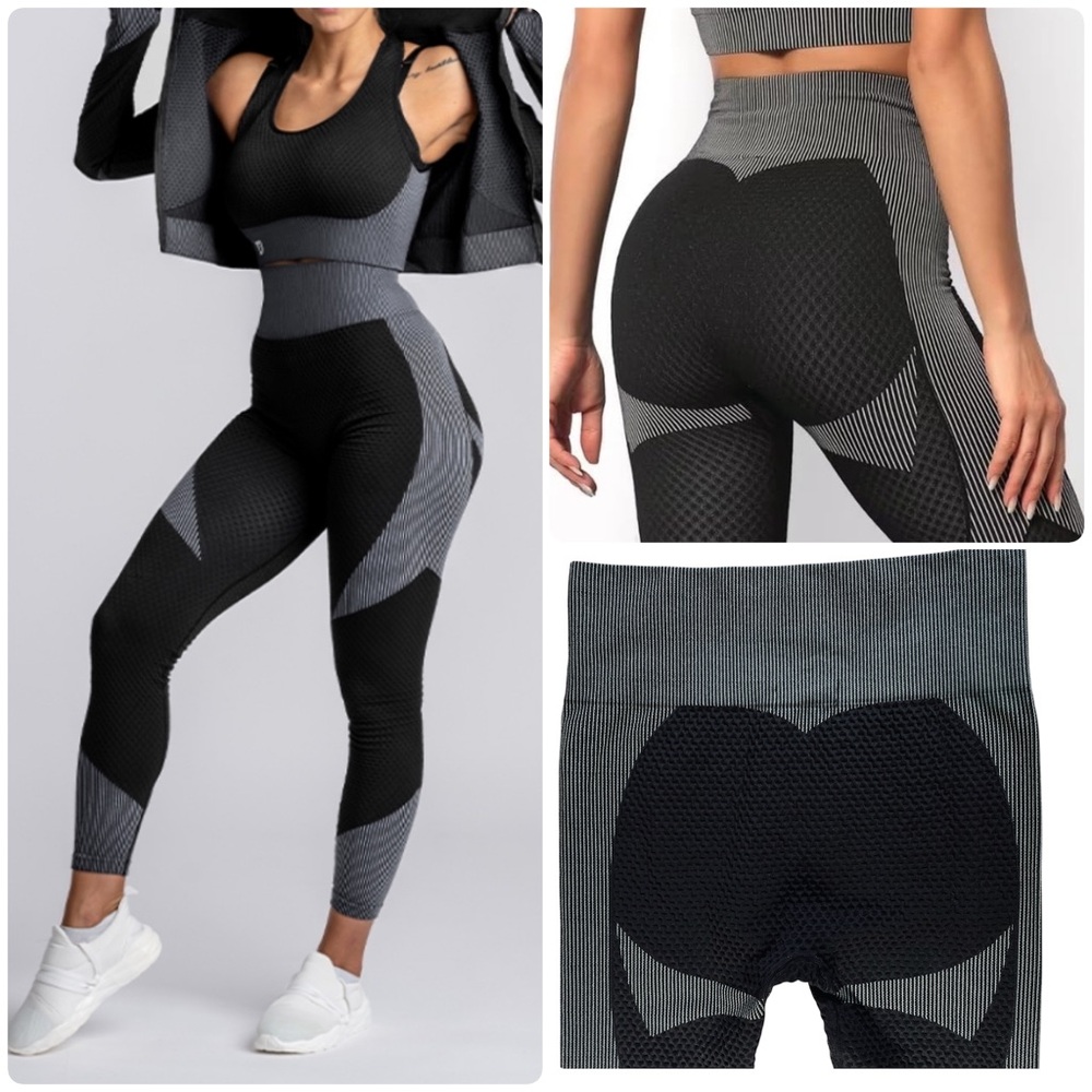 LA Winner - High Waisted Leggings + Sports Bra Diamond Stripe M/L